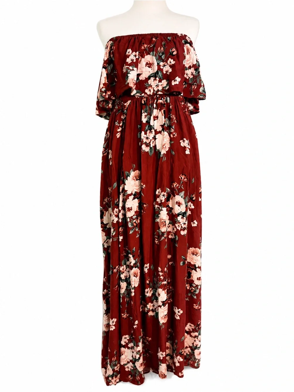 Torrid be a burgundy floral off-the-shoulder maxi dress 2x